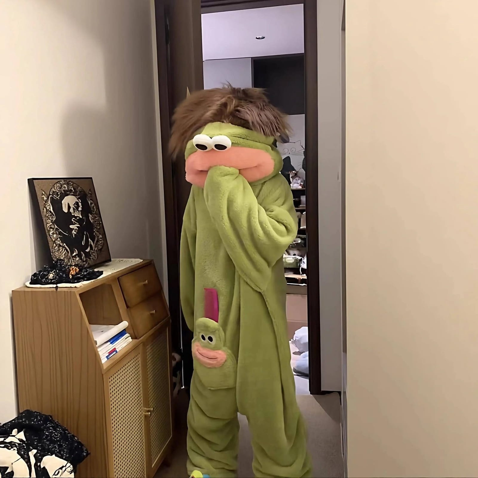 Evdexr Funny Fancy Dress Onesie Pajamas, Oversized Fleece Jumpsuit, Cozy Plush One Piece Sleepwear, Warm Lounge Animal Onesie Costume Green S