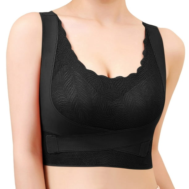 Aayomet Bras for Large Breasts Side Buckle Gather and Fold Up Side Breast  Sports Yoga Tank Top Anti Sagging Back Bra (Black, M)