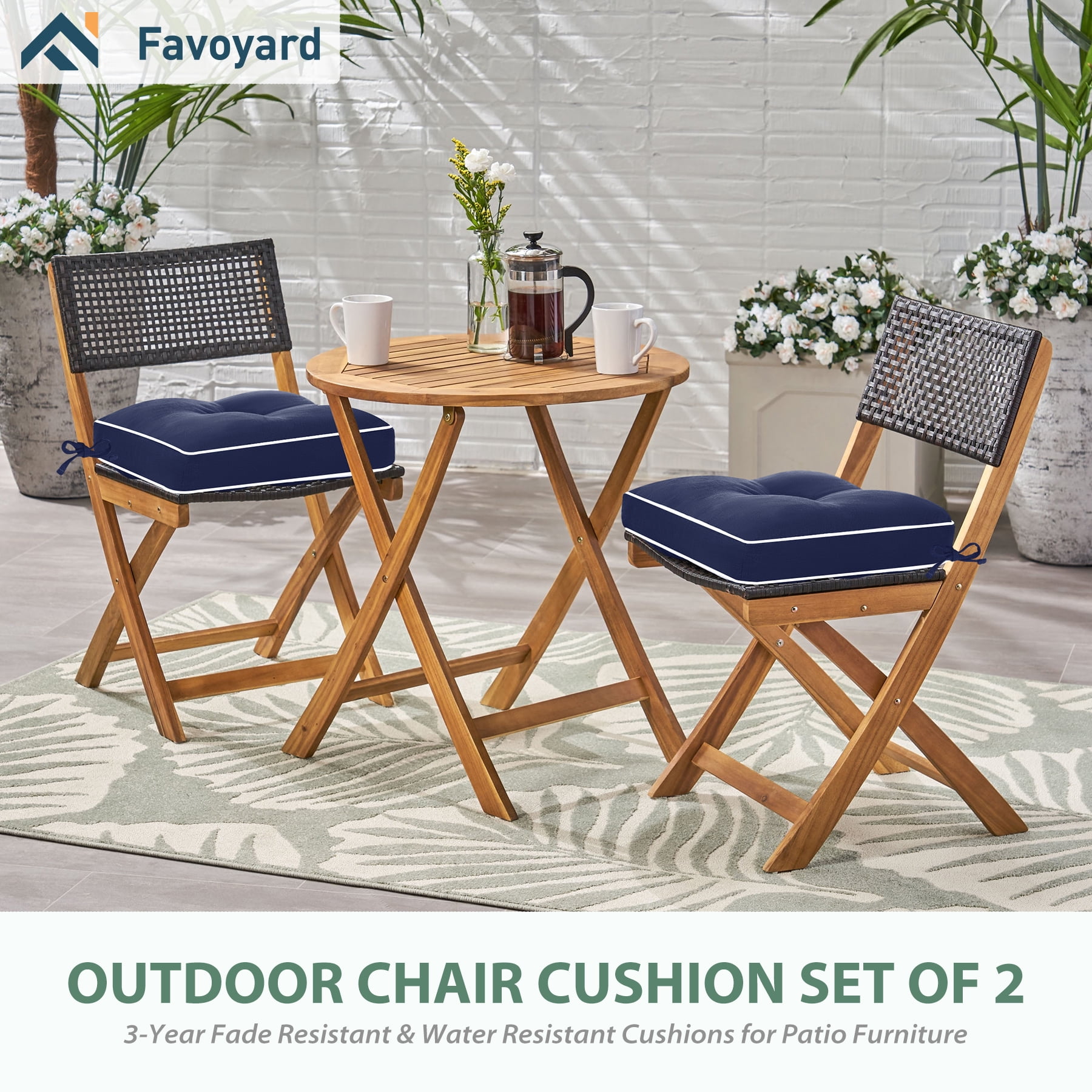 Favoyard Patio Chair Cushions, 3-Year Color Fastness Indoor/Outdoor Chairs Cushion for Seat Dining Rocking Wicker Chair Cushion with Tie Straps