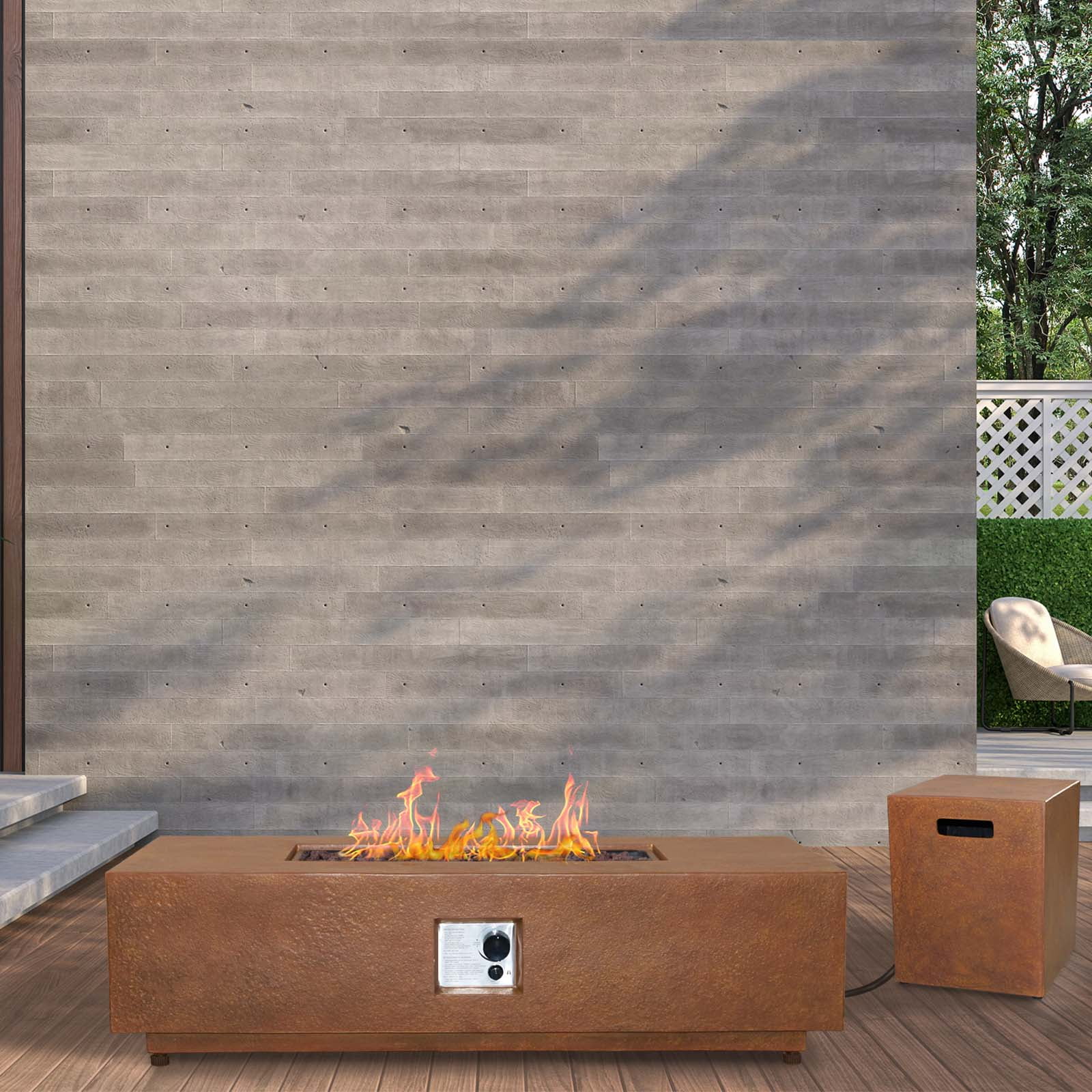 Afterglow Firepits All Terrafab External Gas Tank for Outdoor Use Rectangular 50000 Btu, Rusty Brown
