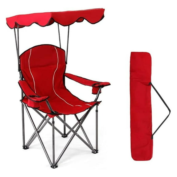 Camping Chairs with Shade Canopy for Adults, Foldable Portable Canopy Chair, Folding Lawn Outdoor Chair with Canopy for Beach, Camping, Support 350 LBS, Red