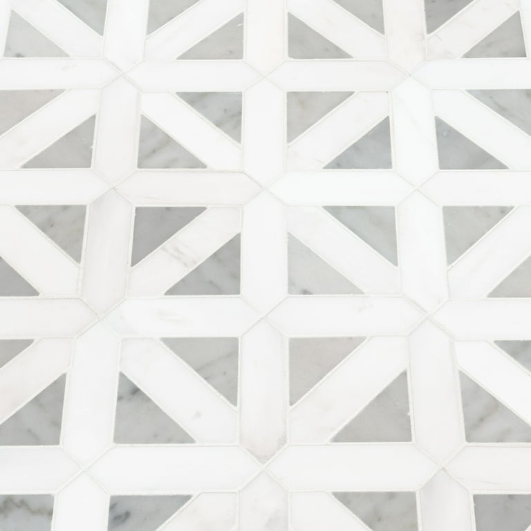 MSI Geometrica 12 in. x 12 in. x 10mm Bianco Dolomite Polished Marble Mesh-Mounted Mosaic Tile (10 sq. ft. / case) MSI Geometrica 12 in. x 12 in. x 10mm Bianco Dolomite Polished Marble Mesh-Mounted Mosaic Tile (10 sq. ft. / case)