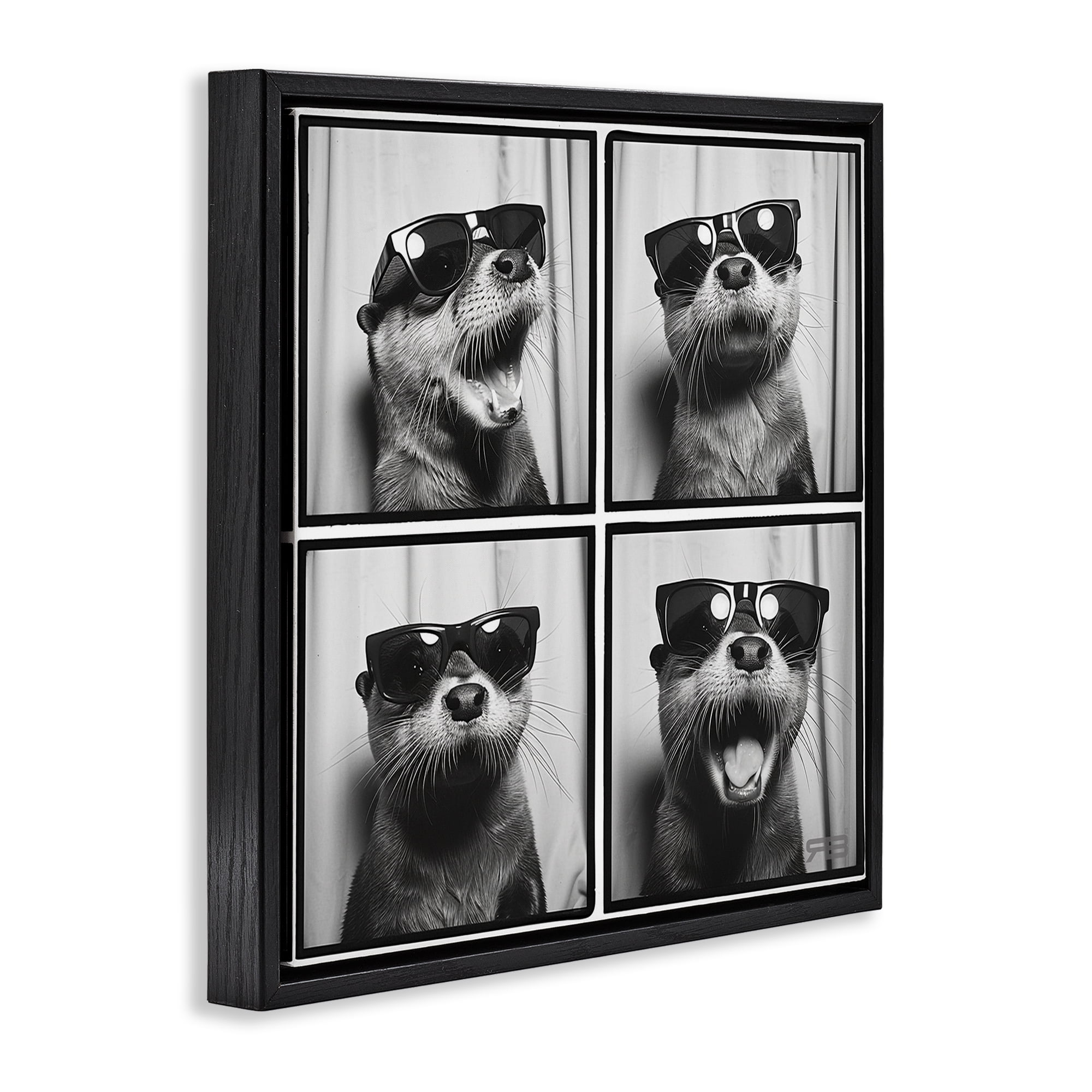 Stupell Industries Fun Sunglasses Otter Animals Painting Black Floater Framed Canvas Art Print Wall Art, 18 x 18