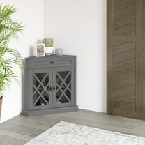 Twin Star Home Modern Farmhouse Corner Accent Cabinet, Antique Gray