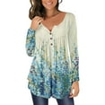 thumbnail image 1 of Puntoco Mujer Casual Camiseta Impreso Manga Larga Cuello Redondo Fruncido Botón Pullover Blusa tops Puntoco Puntoco-6628, 1 of 6