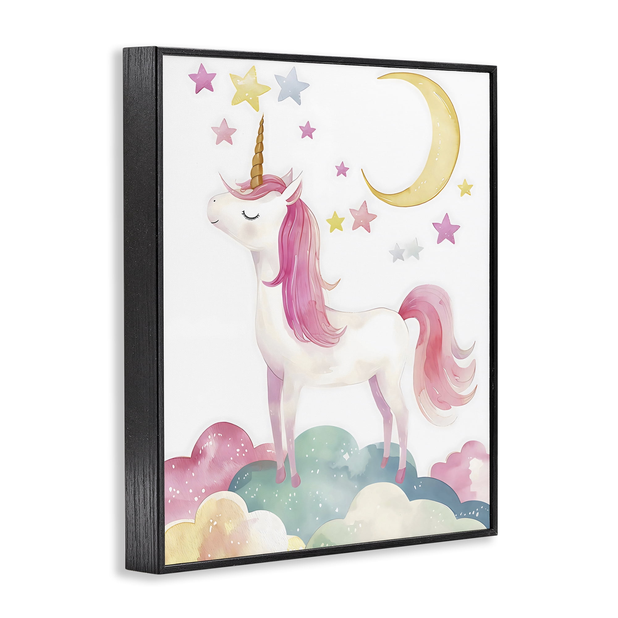Stupell Industries Unicorn Standing On Clouds Black Framed Giclee Art, design by Creative Studio