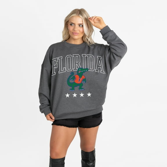 Women's Gameday Couture Charcoal Florida Gators Oversized Rising Stars Premium Fleece Drop Shoulder Sweatshirt