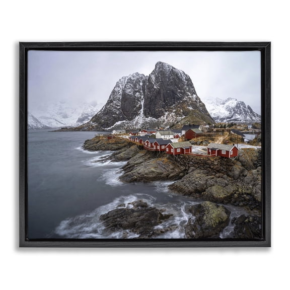 Stupell Industries Rustic Lodge Cliffside Nautical Town Black Floating Frame Canvas Art, 21 x 17, by Danny Head