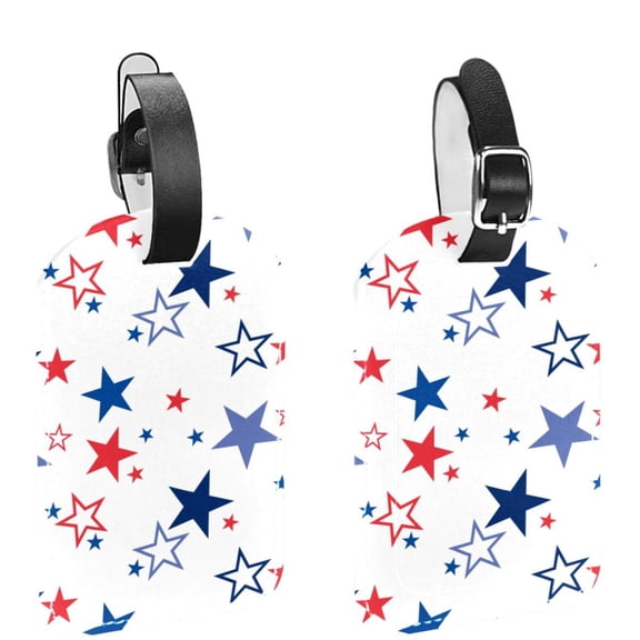 Square 2Pack PU Leather Stars White Cruise Luggage Tag with Privacy Cover and Name ID Tag for Travel Handbags Backpacks Luggage Tags
