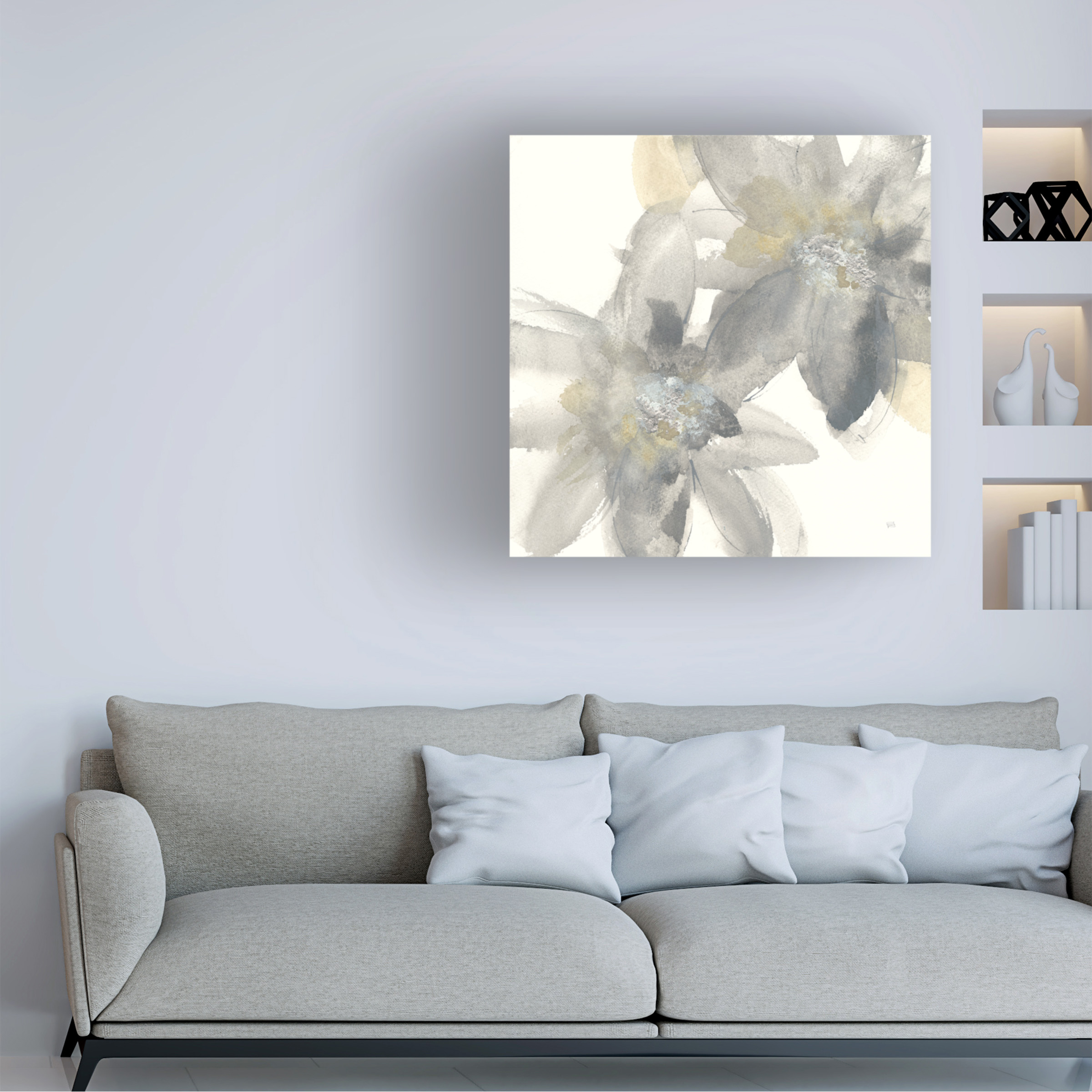 Trademark Fine Art Chris Paschke Gray and Silver Flowers II Canvas Wall Art - 35x35