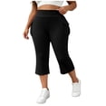 thumbnail image 2 of Mifsaly Womens Cargo Capri Pants with Pockets Plus Size High Waisted Capris Comfortable Stretch Flattering Athletic Lounge Crop Trousers Black,XL, 2 of 7
