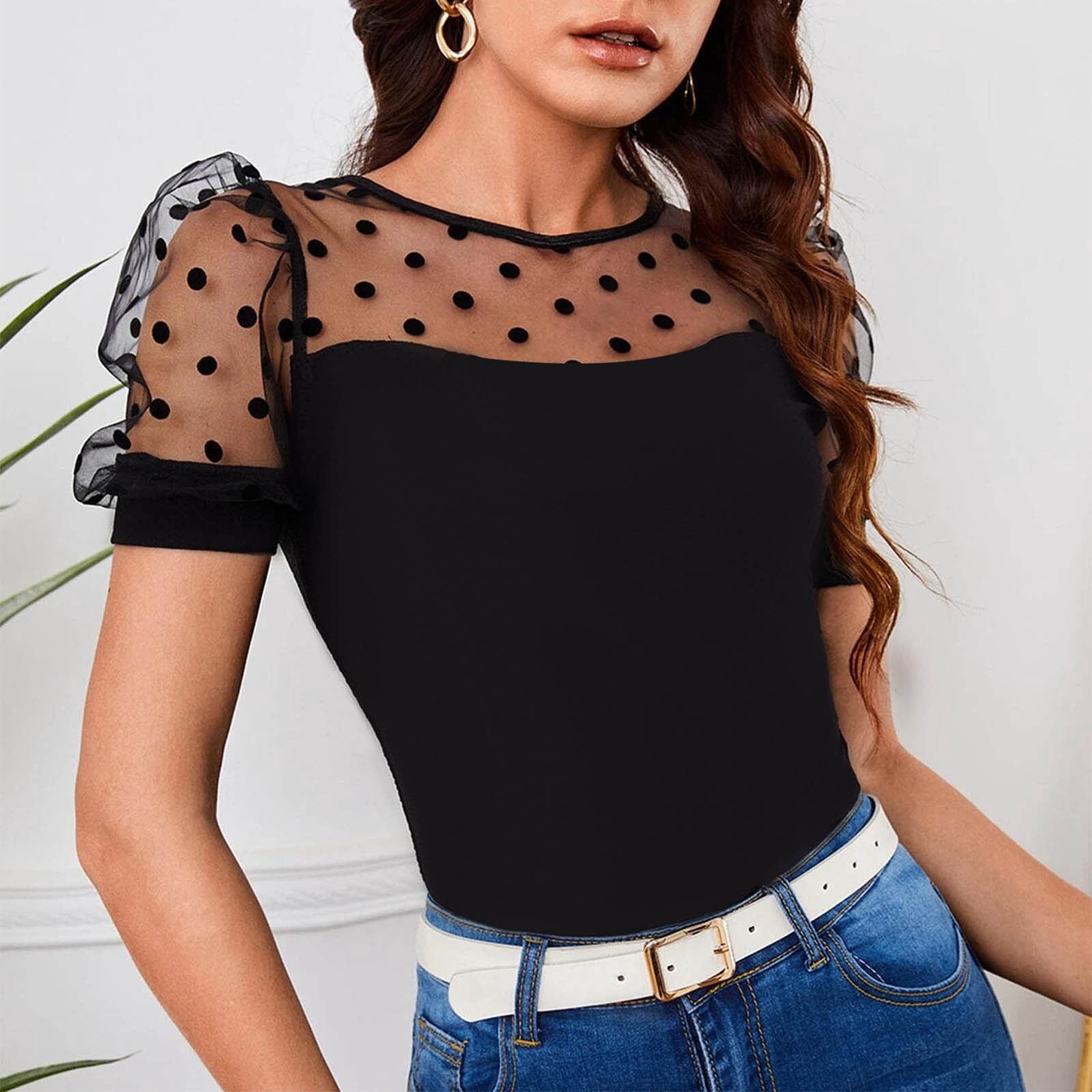 DOT LACE SEE-THROUGH TOP (ROUND NECK) Dot lace see-through top 