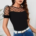 thumbnail image 2 of Women's Fitted Puff Sleeve Tops Polka Dots Mesh Patchwork Crew Neck Dressy Casual Blouses Short Sleeve Tshirts (L, Black), 2 of 6