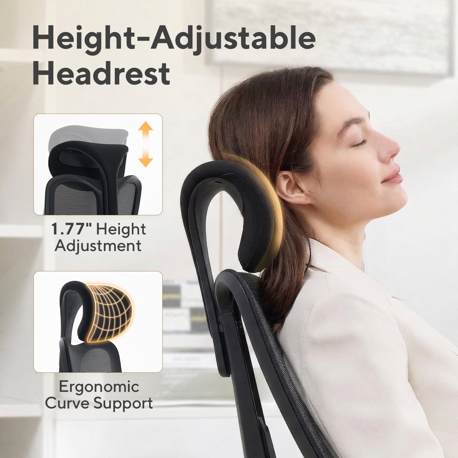Nouhaus Fluido Ergonomic Office Chair - Adjustable Back Height & Dynamic Lumbar Support, High Back Mesh Executive Desk Chair, Black