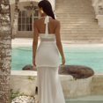 thumbnail image 2 of Women's Lace-Up Halter Chest Wrapped Sleeveless Ruffled Dress, Pleated, Backless, Gauze Spliced, Solid Color, Sexy, 2 of 20