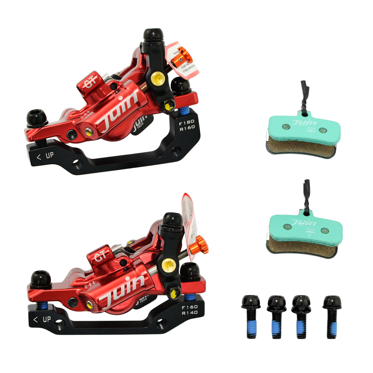 ブレーキ JUIN TECH GT-P 4 Pistons Road CX Hydraulic Disc Brake Caliper Set (F+R), Red, JT2411 JUIN TECH GT-P 4 Pistons Road CX Hydraulic Disc Brake Caliper Set