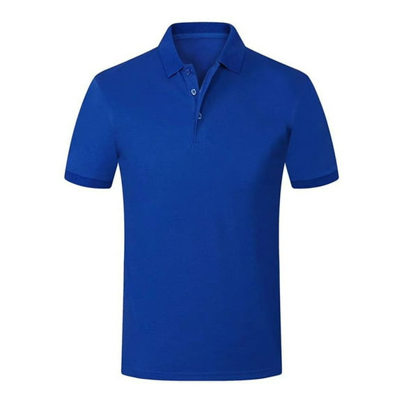 Daeful Polo Shirt Solid Color V Neck Top Two Buttons Men Soft Beathable Lapel Collared Blouse Sichuan Shirt Black Label (treasure Blue) 2XL