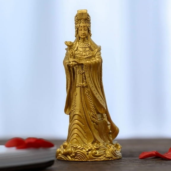 Handcrafted Mazu Statue Golden Brass 3.03in Safety & Support Perfect Gift for Travel or Home Space