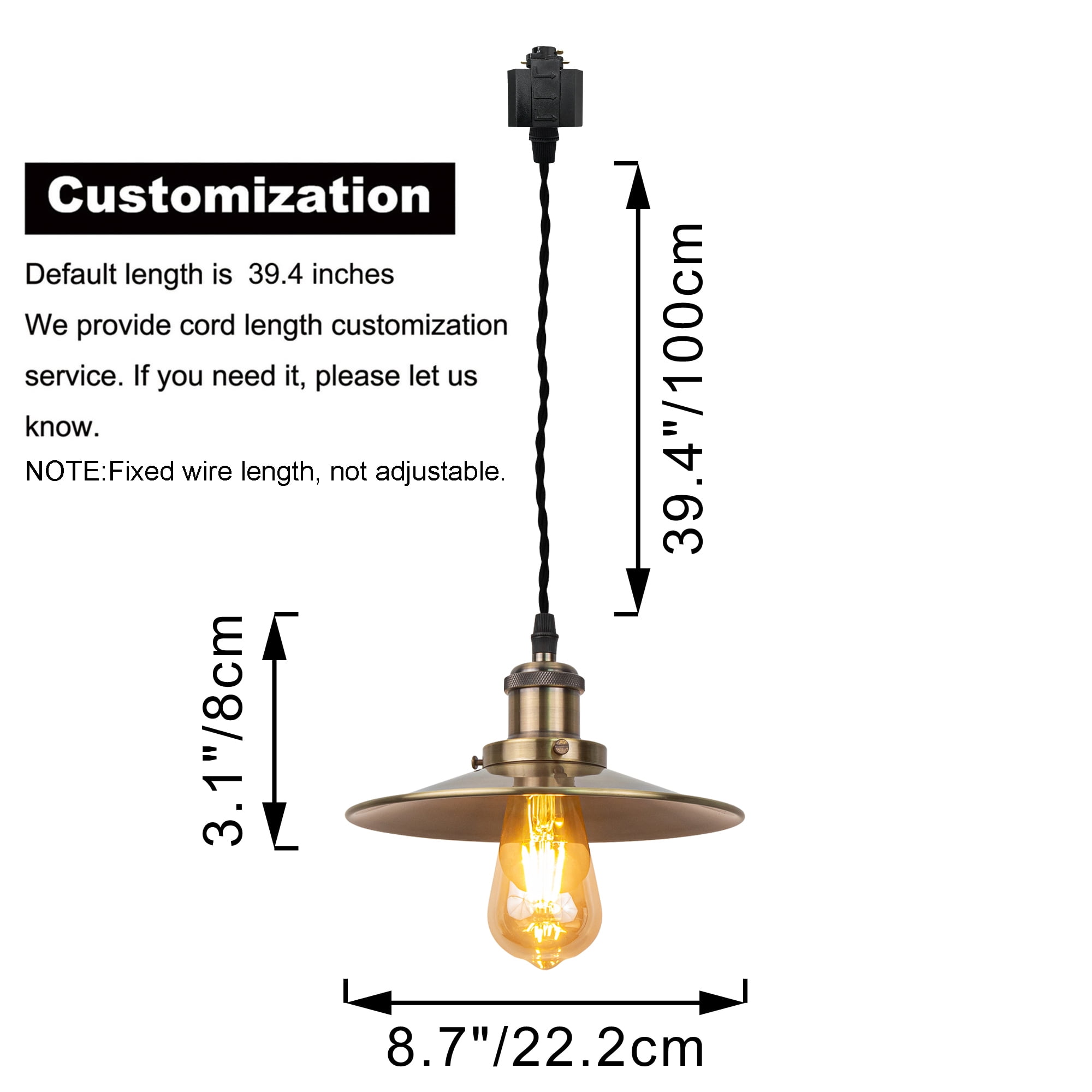 Kiven H-Type Track Lighting, 1-Light Modern H Track Light Pedant with Metal Lampshade, Cord length 39.4",Bronze Finish