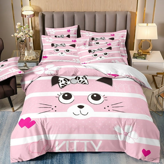 Cartoon Cat King Bedding Set - 3Piece  Bedding Includes1 Comforter & 2Pillow Cover