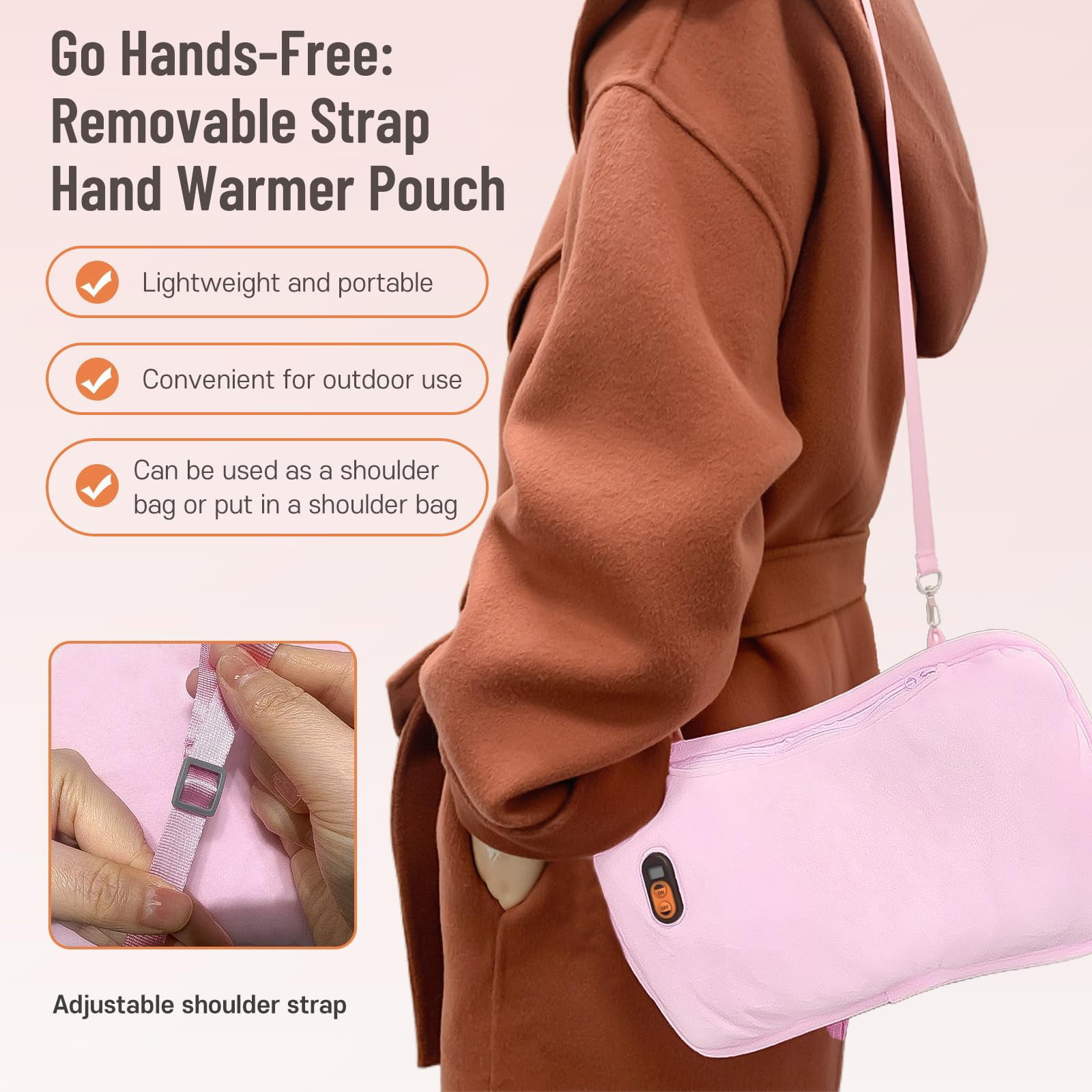 Humitech Rechargeable Hand Warmer and Power Bank, 10000mAh Portable Warmer with Graphene Heating, 6 Adjustable Heat Settings for Cold Weather, Pink