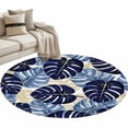 thumbnail image 2 of Round Area Rug 4ft, Blue Leaf Tropical Palm Leaves Non-Slip Non-Shedding Floor Mat, Foliage Botanical Washable Sturdy Carpet for Living Room Bedroom Home Decor, 2 of 9