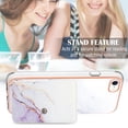 thumbnail image 4 of For iPhone 7 / 8 / SE 2022 & 2020 Marble Patterned Case with Card Holder, Back Folio Kickstand PU Leather + Soft Crystal Bumper Edge, Magnetic Clasp Back Cover,Lightpurple, 4 of 6