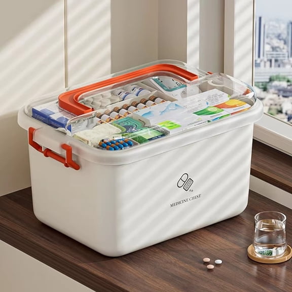 Large Capacity Box Portable Home Aid Kit Family Emergency Box with Multi-Layer Storage Case A