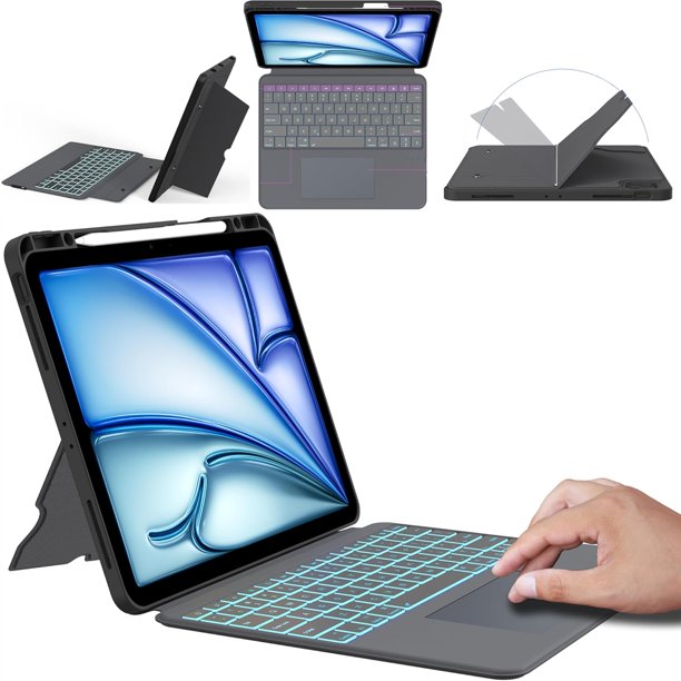 Funda con Teclado Retroiluminado de 7 Colores con Panel Táctil y Soporte para Lápiz para iPad Air 13" y Pro 12.9"