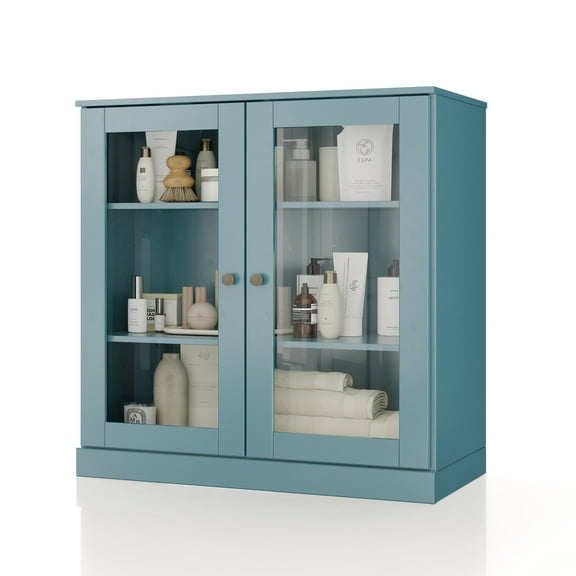 100% Solid Wood 32" Bathroom Cabinet with Clear Glass Doors and Adjustable Shelves