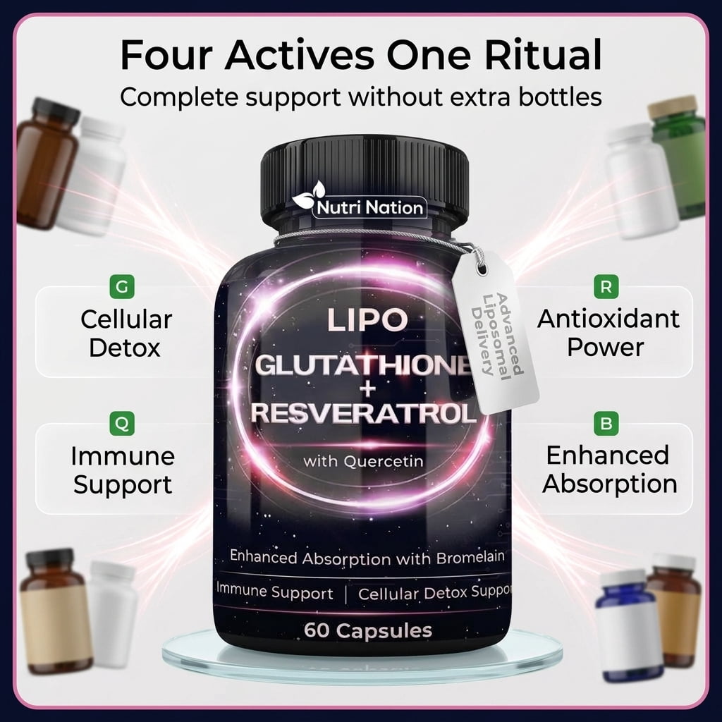 Liposomal Glutathione 500mg with Resveratrol, Quercetin & Bromelain – Advanced Antioxidant & Immune Support Supplement, Cellular Detox & Absorption Support – 60 Capsules