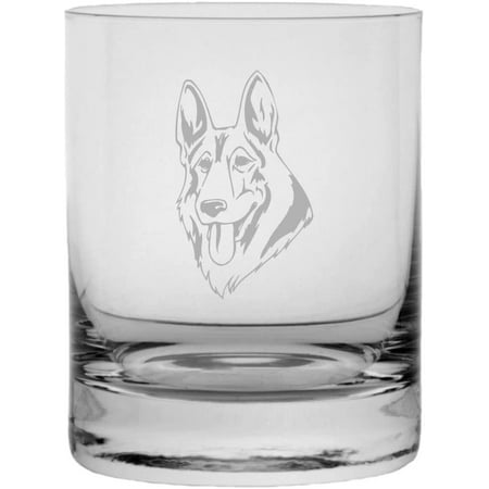 

GERMAN SHEPHERD Dog Themed Etched 10.25oz Crystal Rocks Whisky Glass