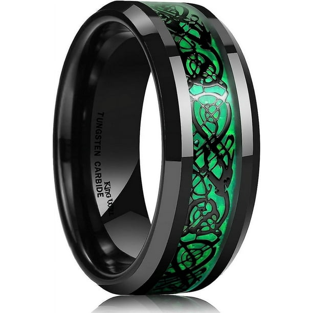 King Will Dragon Men's 8mm/6mm/5mm Red/green Carbon Fiber Black Celtic Dragon Tungsten Carbide Ring Comfort Fit Wedding Band8