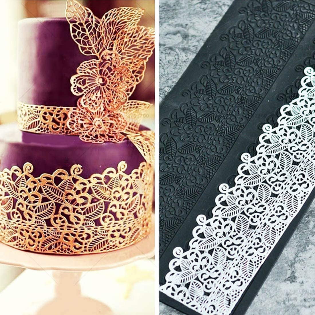 Hebudy Cake Decorations Silicone Moulds Lace Fondant Mold Cake Lace Mat for Baking Lace Embossed Cake Mold 
