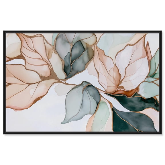 Golden Veined Leaves I Canvas Trendy Wall Art by Art Remedy, Black Frame, 15 x 10