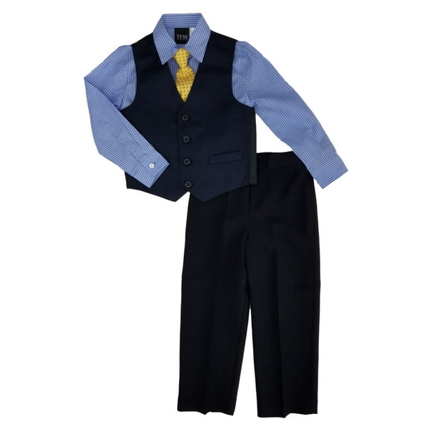 TFW - Toddler Boys 4pc Dress Up Outfit Suit Set Blue Striped Shirt Tie ...