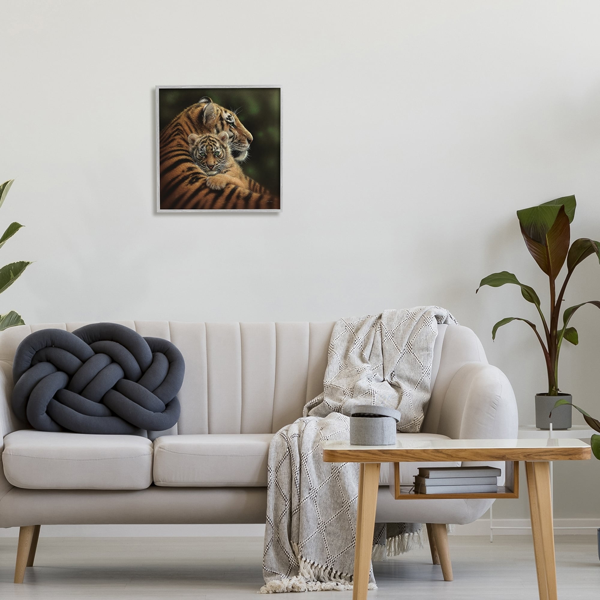 Stupell Industries Adorable Sweet Mom Tiger Holding Baby Cub Detailed Portrait , 17 x 17, Design by Collin Bogle