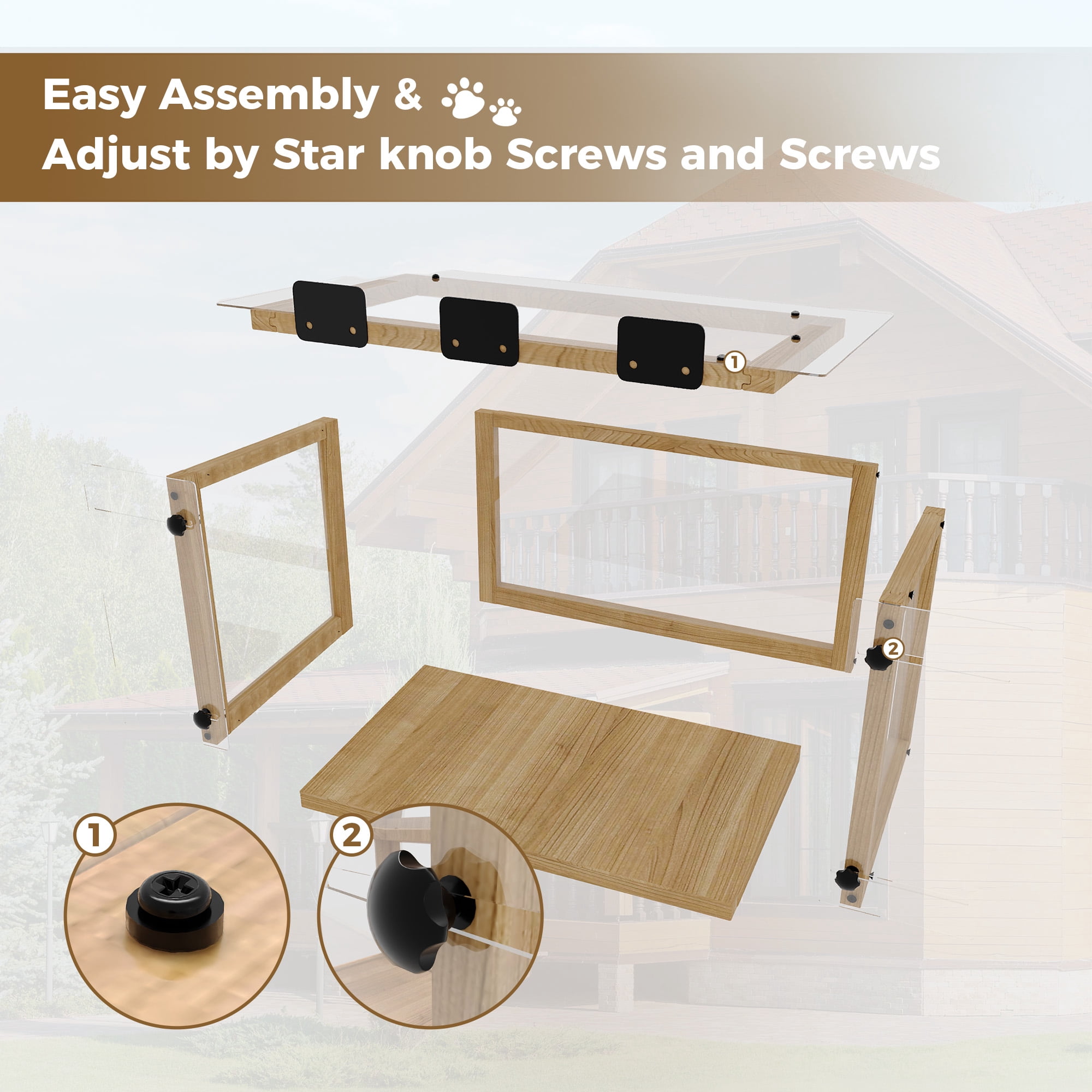 Waterproof Window Cat Perch Catio, Wood Cat Window Box, Window Catio for Indoor Cats Single Hanging Window with an Inner Diameter of The Window Frame with A Net Opening Width of 24-35 in