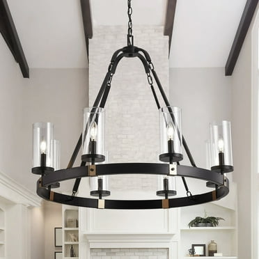 Aiwen Creative Wagon Wheel Chandelier Industrial Adjustable Ceiling Light 8 Lights With Glass Shade