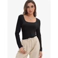 thumbnail image 5 of Womens Long Sleeve Scoop Neck Ribbed Knit Fitted Casual Tops Tee Slim Basic Shirts, 5 of 6