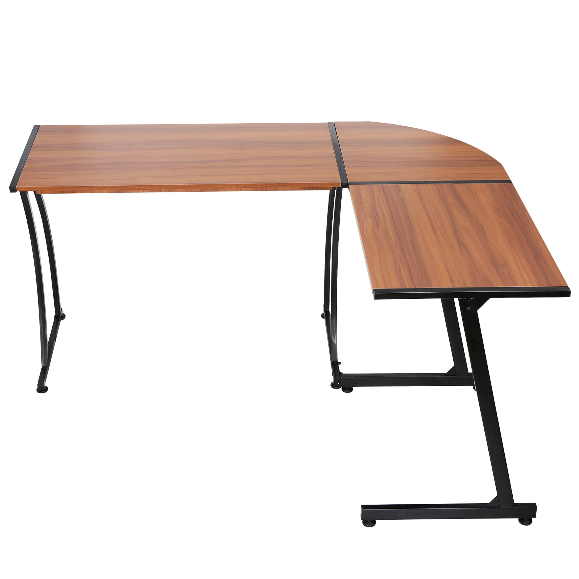ZENY Modern L-Shaped Computer Desk with Sturdy Metal Frame - Walnut Finish Ergonomic Workstation
