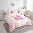 thumbnail image 3 of Feelyou Dreamy Monogrammed Z Bedding Comforter Set 7pcs, Princess Fairy Elf King Bedding Sets, Pink Flower Butterfly Reversible Bed Sheets, Ultra Soft Home Decor, 3pcs, 3 of 7