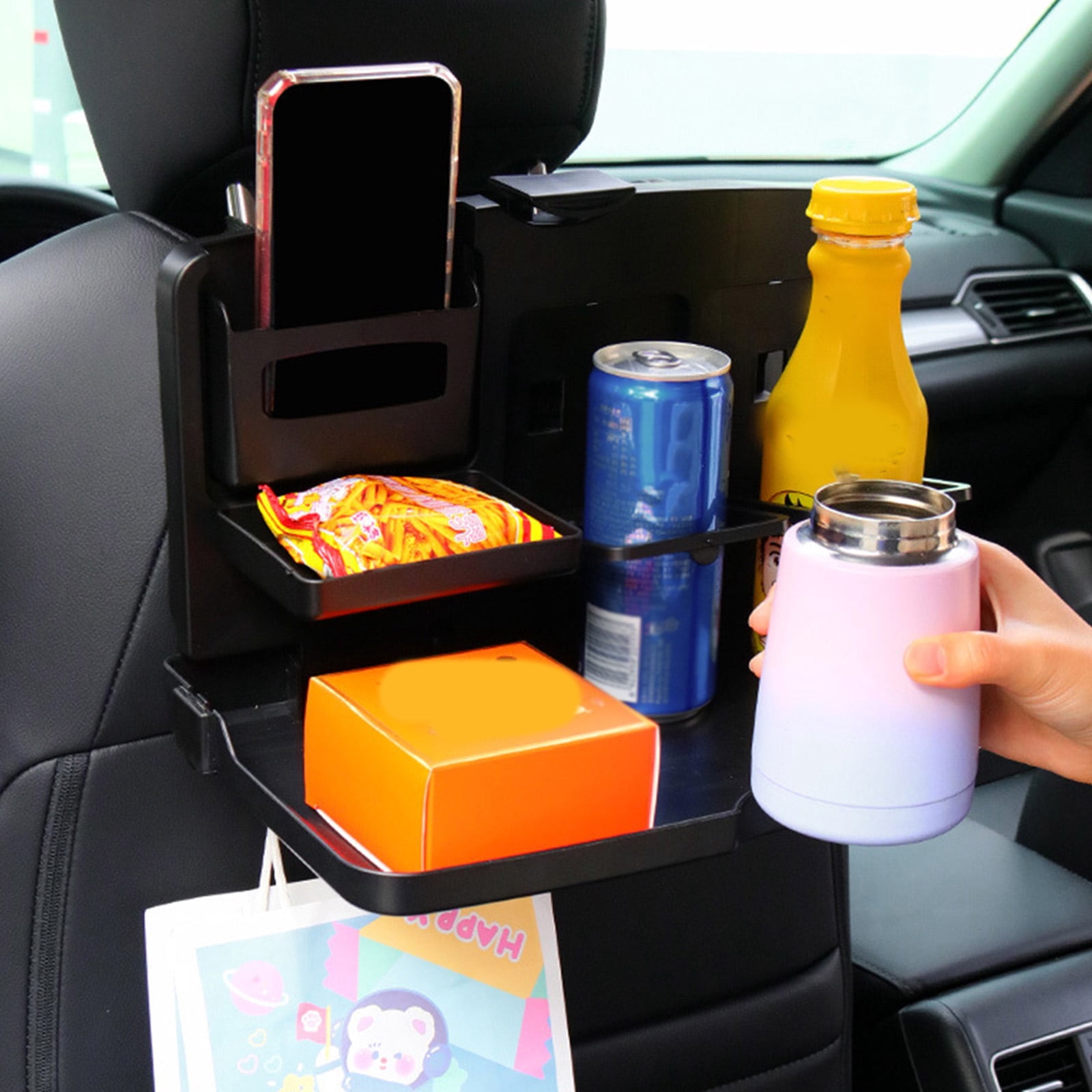 BIBABLYKE Multi-Functional Portable Foldable Car Backseat Tray Desk Plastic Car Vehicle Back Seat Tray for Food Water Cup Phone