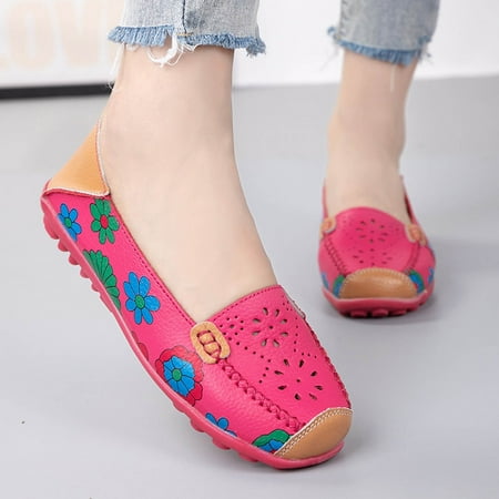 

Gnobogi Women s Comfortable Leather Hollow Printed Flat Casual Loafers Single Shoes Nude Flats for Women