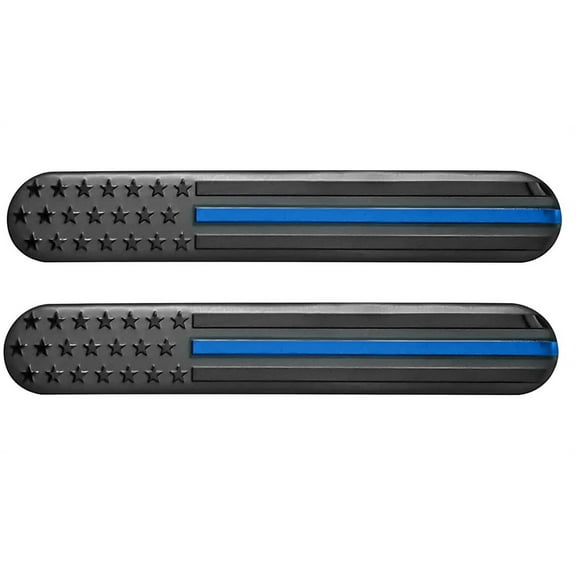 Set of Two-Aluminum Thin Blue LINE American Flag Decal Emblem Sticker Badge 6"x1" Oval United States Back The Blue Universal Stick On Car Truck Door Fender Window Glass Patriotic Gift Made in The USA
