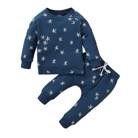 

Dadaria Toddler Fall Outfits 0M-24M Toddler Kids Baby Boys Girls Cartoon Letter Print Tops+Start Pants Set Blue 80 Toddler