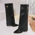 thumbnail image 5 of Black Knee High Boots For Women Fashion Casual Winter With Pointed Toe Side Zipper Chunky Mid Heel Straight Leg Solid Color Comfortable Non-Slip Durable 1.6 Lb Size 36, 5 of 9