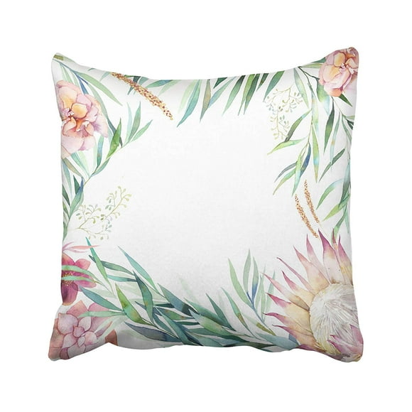 RYLABLUE Watercolor Floral Hand Border With Branches Leaves Protea Roses Hellebore Flower Pillowcase Pillow Cushion Cover 20x20 inches