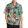 thumbnail image 3 of Camisas casuales con estampado completo de rosas en 3D y flores para hombre, camisas y blusas hawaianas de manga corta con botones para playa, ropa de calle de verano, 3 of 5