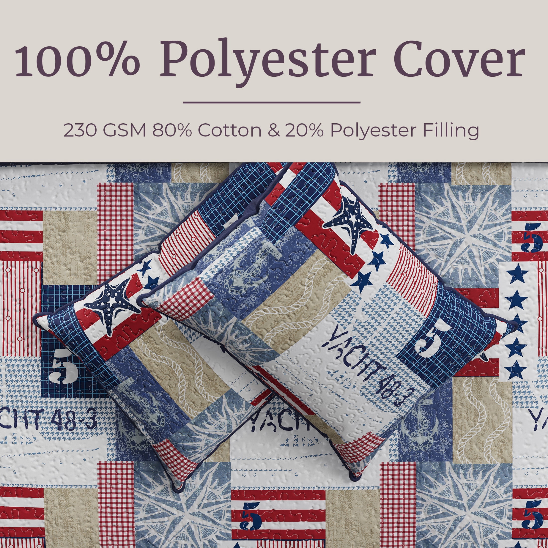Lavish Home 3-Piece Quilt Set - Full/Queen Nautical Blanket and Shams